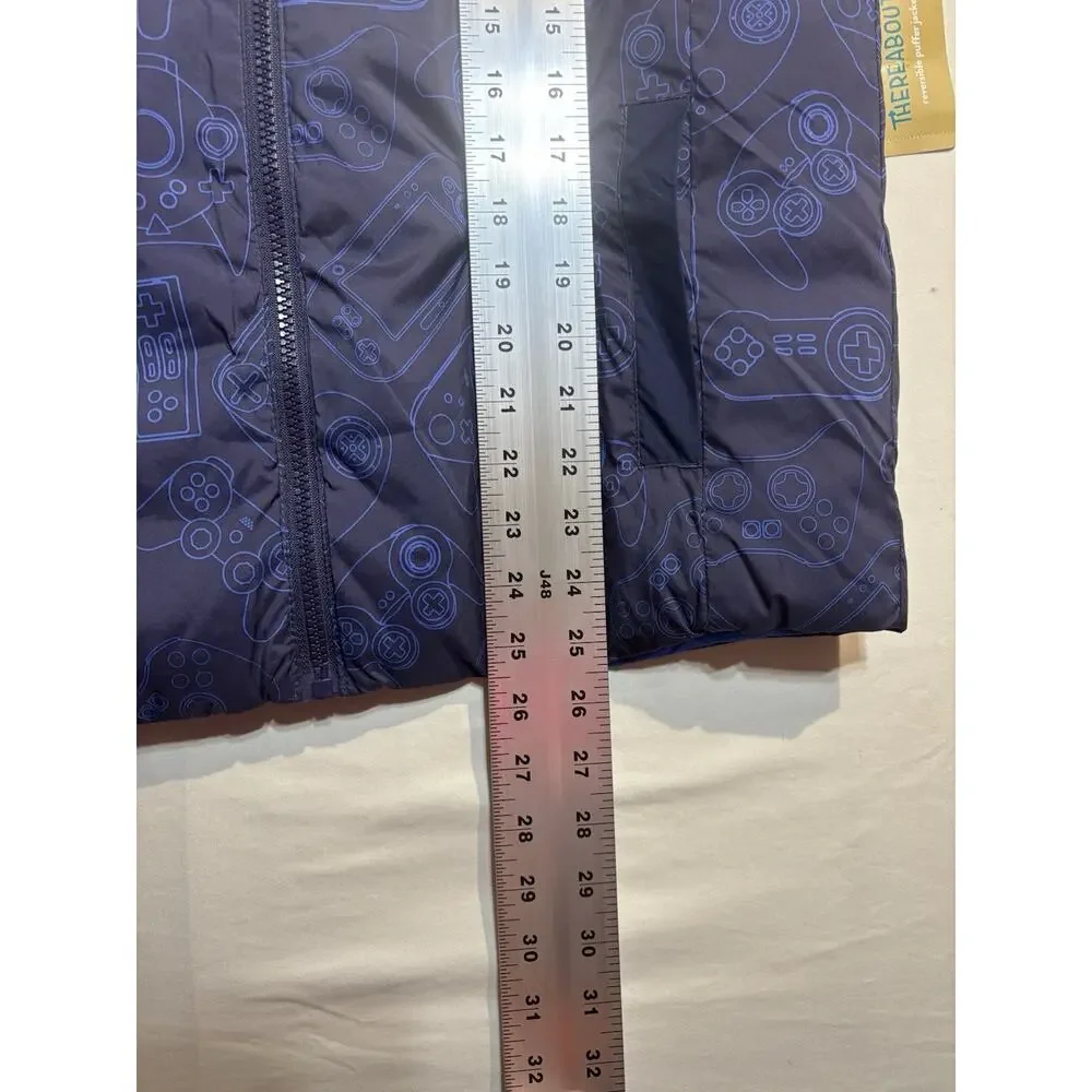 Thereabouts Boys Reversible Puffer Jacket Gaming Print Blue Size L 14/16 NWT